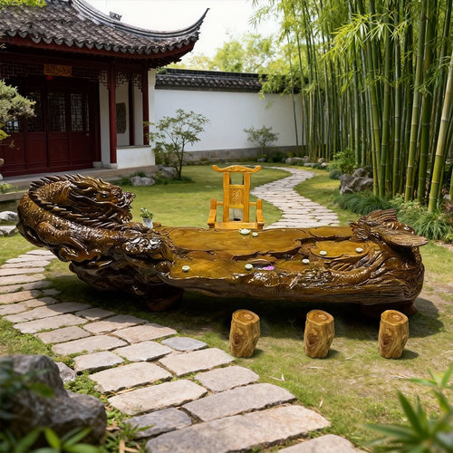 C2861金丝楠木天然脚流水鱼缸茶几龙凤呈祥大气实用面板满金丝