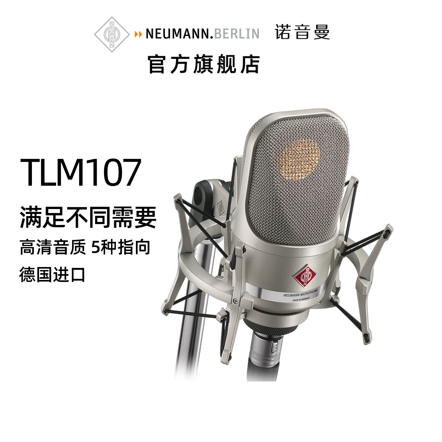 NEUMANN诺音曼TLM107录音棚话筒人声乐器拾音电容麦克风指向可调