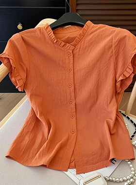 今年流行爆款多巴胺橙色短袖衬衫2025夏季新款时尚洋气小衫上衣女