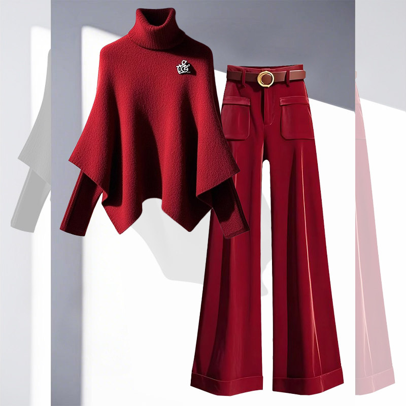 安可拉红高腰宽松阔腿裤今年流行爆款针织衫毛衣独特超好看两件套,女装/女士精品,时尚套装,淘宝优惠券,粉丝福利购,淘宝优惠卷
