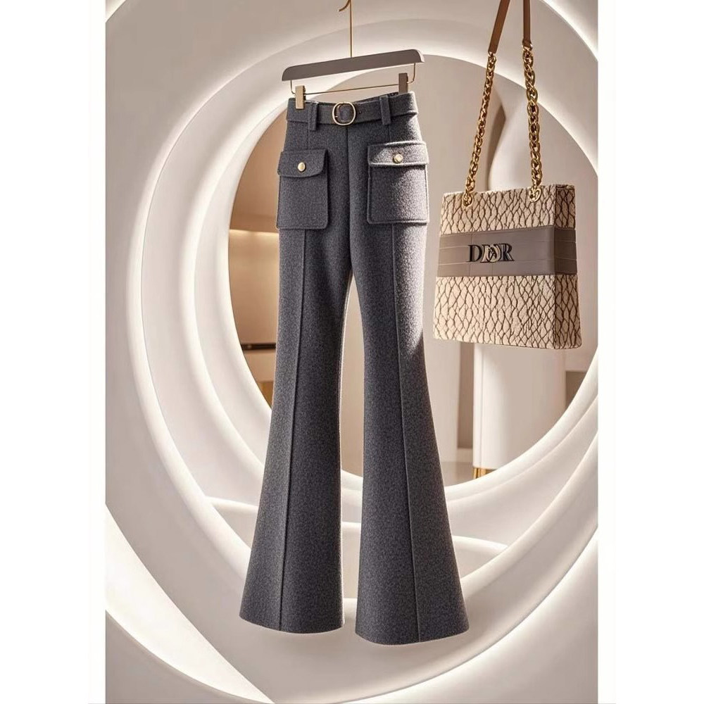 灰色喇叭裤女高腰显瘦裤子2024