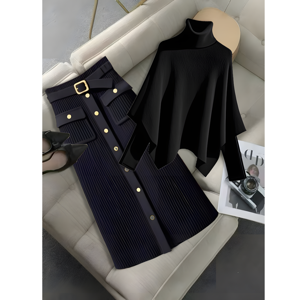 黑色针织衫毛衣女2024冬季轻奢百搭半身裙两件套独特别致时尚套装,女装/女士精品,时尚套装,淘宝优惠券,粉丝福利购,淘宝优惠卷
