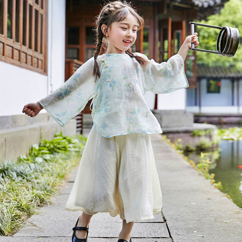 琼花全开襟上衣儿童旗袍女春夏夏季民国风民国装女童夏中国风 - 实物图