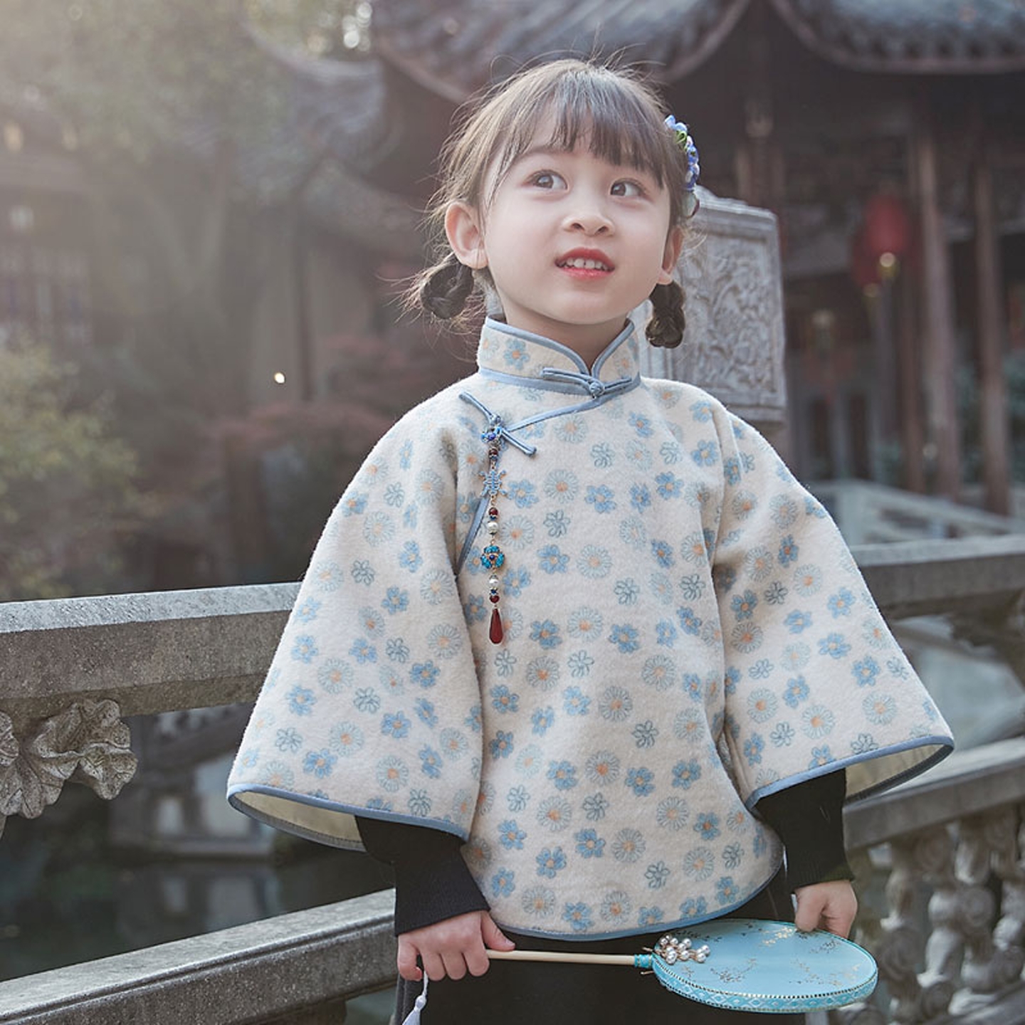 羊毛毛呢儿童上衣旗袍中国风民国风女童冬季倒大袖儿童新中式唐装