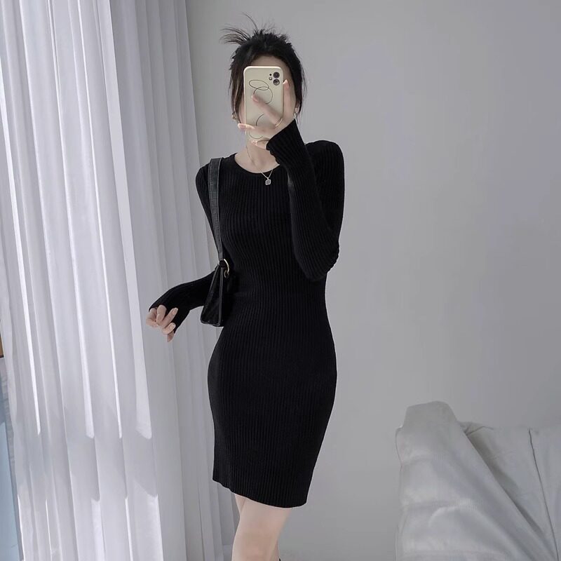 LILY MOST温柔风针织连衣裙女秋冬修身显瘦内搭毛衣打底包臀裙潮