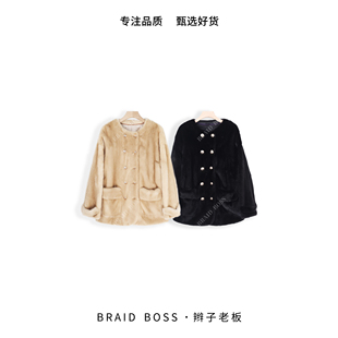 女款 衣长70圆领双口袋天鹅绒水貂冬季 皮草2918 辫子老板生日会