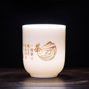 羊脂玉白瓷陶瓷功夫杯喝茶杯品茗杯主人杯茶盏百家姓定制个人专属