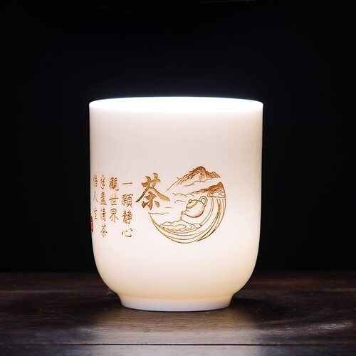 羊脂玉白瓷陶瓷功夫杯喝茶杯品茗杯主人杯茶盏百家姓定制个人专属