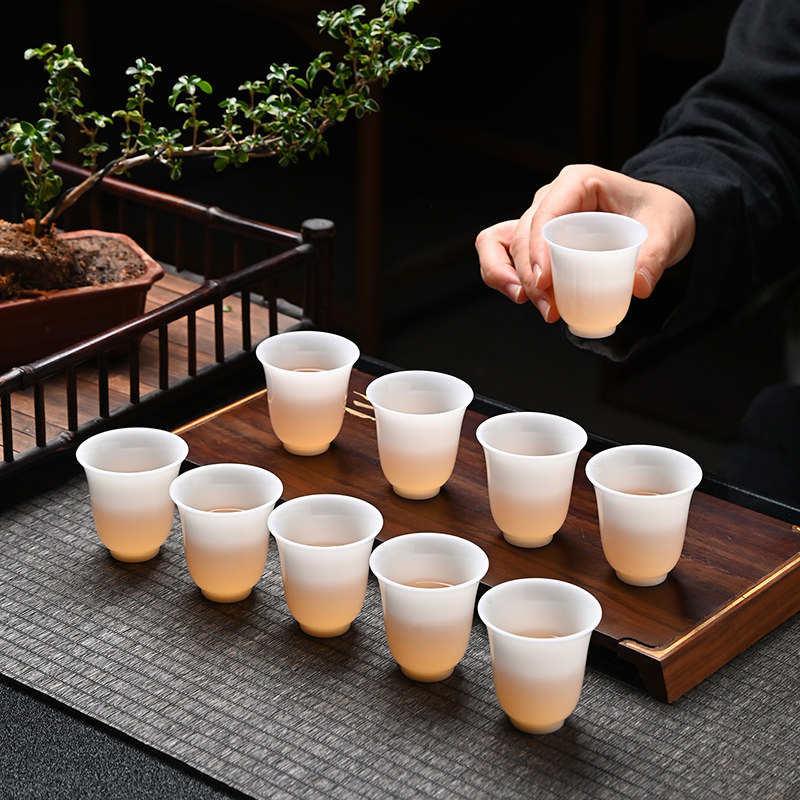 高档冰种璞玉瓷功夫茶具套装盖碗茶杯6个装10个装套组家用泡茶杯