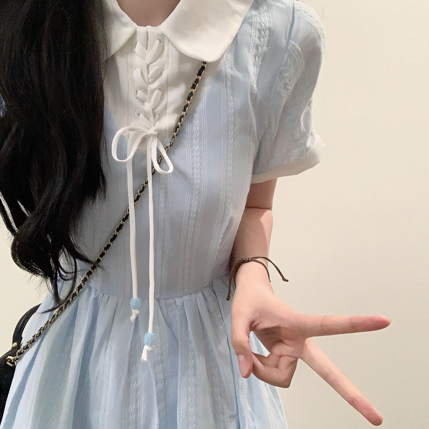 法式甜美学院风假两件衬
