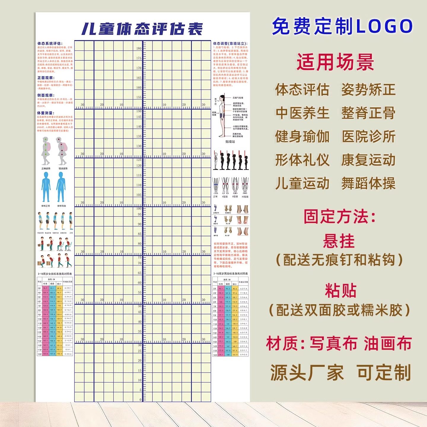 青少年儿童体型体态评估表图粘贴墙贴姿势分析矫正厂家直销可定制,家居饰品,文化墙贴,淘宝优惠券,粉丝福利购,淘宝优惠卷