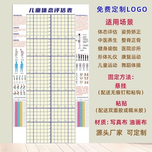 青少年儿童体型体态评估表图粘贴墙贴姿势分析矫正厂家直销可定制