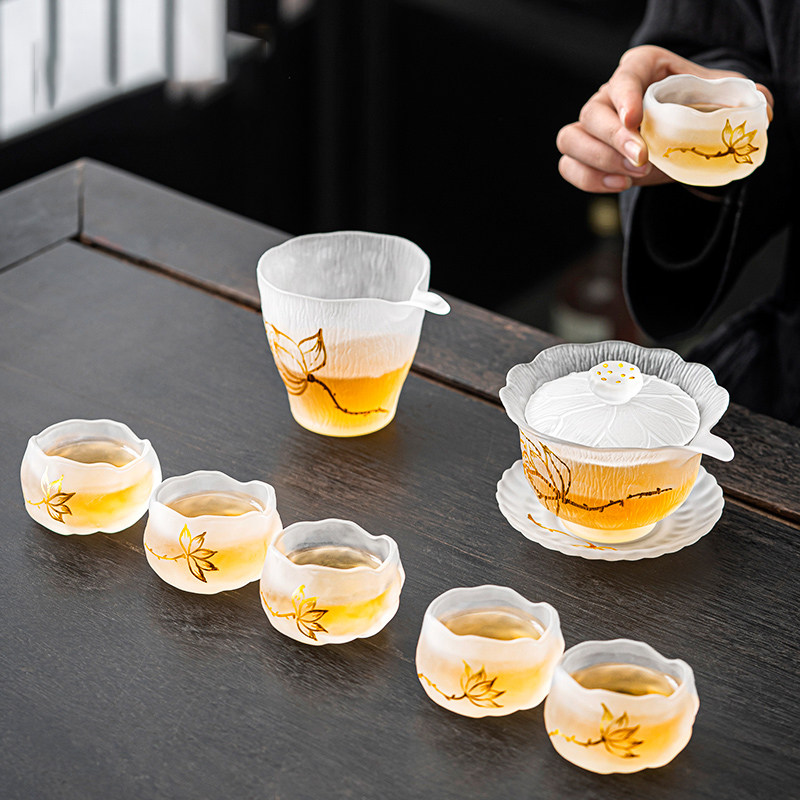 2026新款琉璃茶具套装家用高档手绘磨砂盖碗办公室功夫茶杯分茶器图片