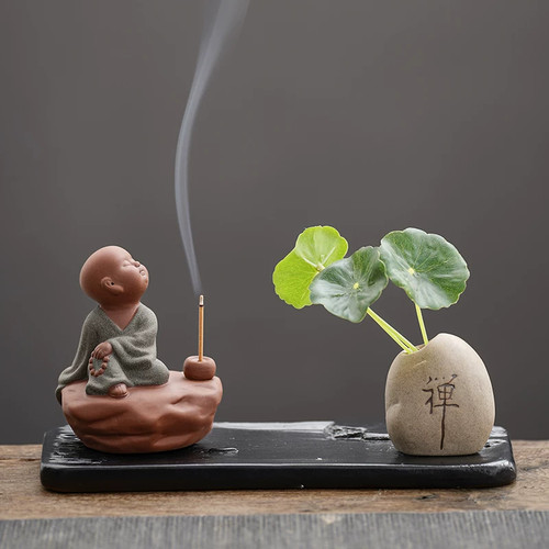 线香炉紫砂茶宠小和尚摆件创意