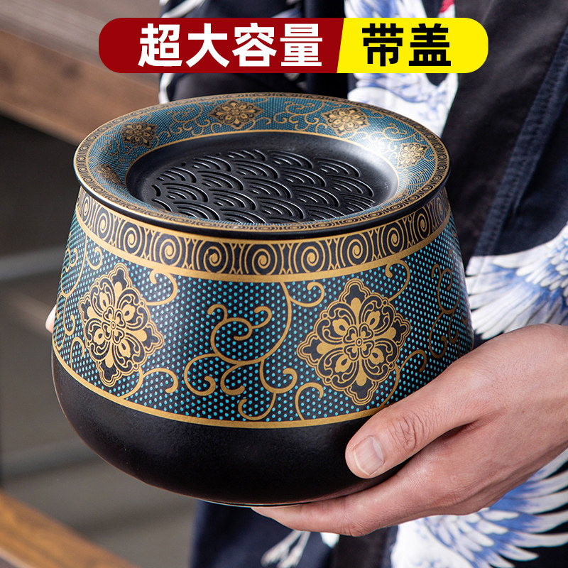 2024新款茶渣缸茶洗家用特大号陶瓷禅意堆花复古茶具配件带盖水盂,餐饮具,茶道/零配,淘宝优惠券,粉丝福利购,淘宝优惠卷