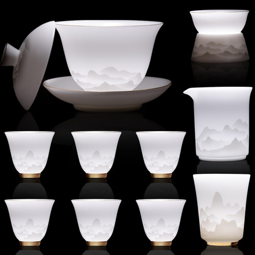 2026新款冰种羊脂玉功夫茶具套装家用高档泡茶碗办公室白瓷礼盒装