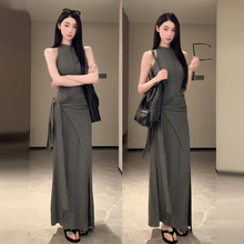 法式高级感灰色背心连衣裙子女夏季2025新款气质收腰显瘦包臀长裙