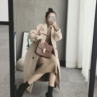 春冬季 过膝打底连衣裙 慵懒高领毛衣百搭女裙内搭宽松学生加厚长款