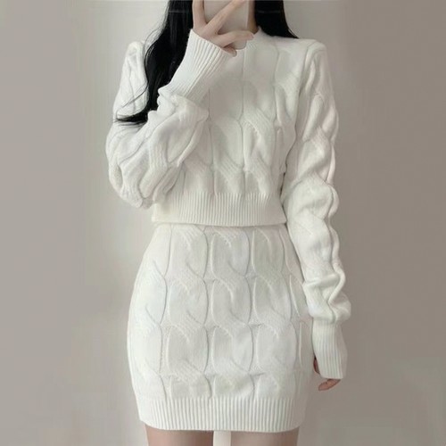 性感毛衣套装女春冬新款宽松慵懒风针织修身上衣包臀半身裙两件套