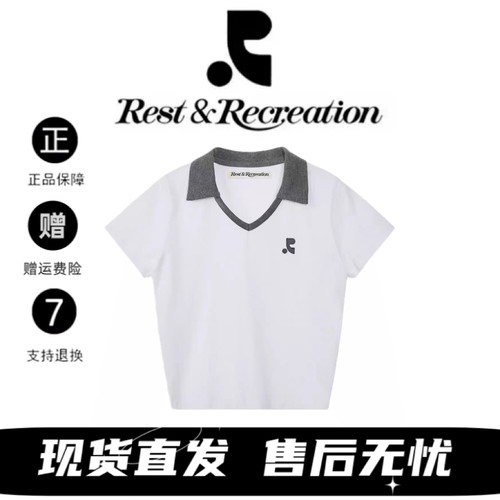 RR拼色翻领修身短袖T恤女
