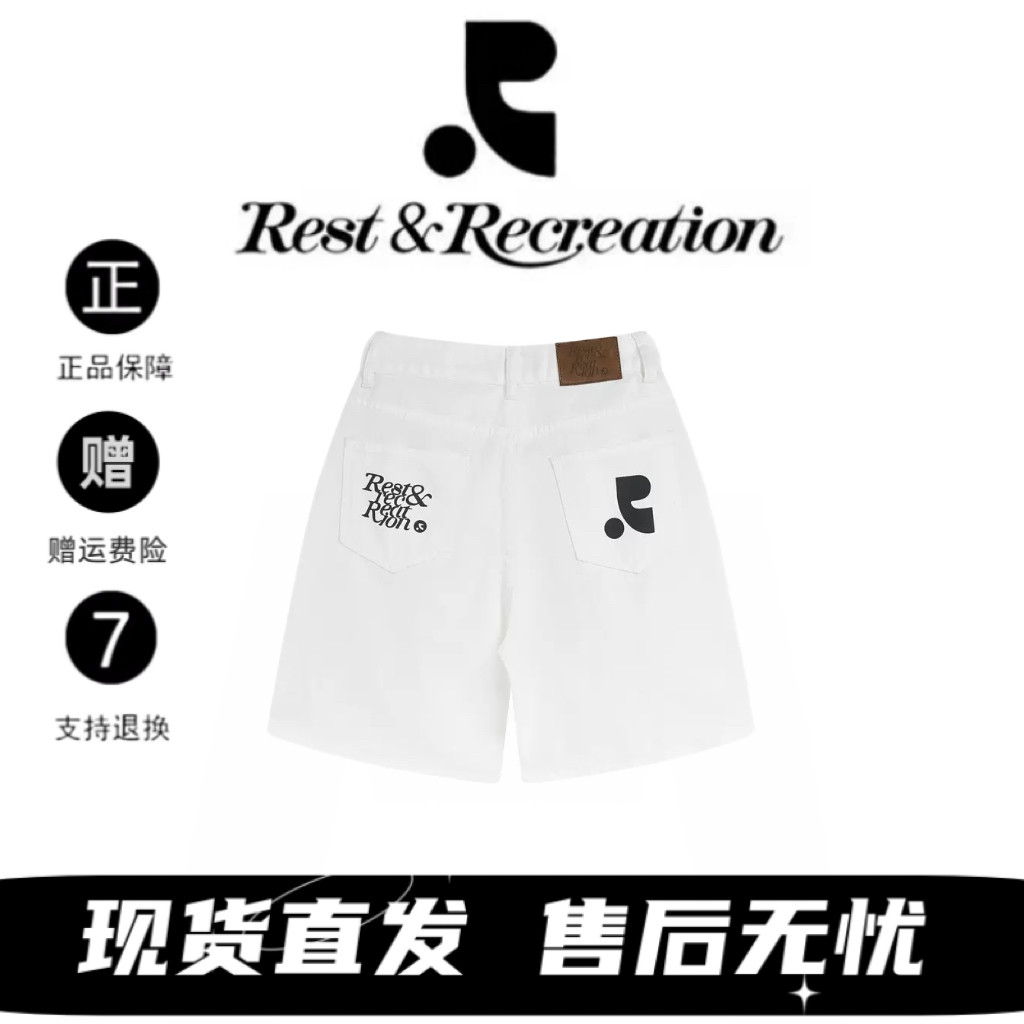 韩国restandrecreation字母印花牛仔短裤女士宽松显瘦休闲五分裤