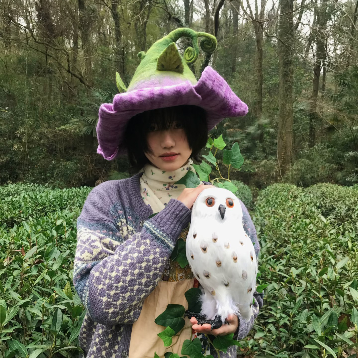 小众设计羊毛毡帽子纯手工可爱立体蘑菇牵牛花帽个性旅游拍照帽潮