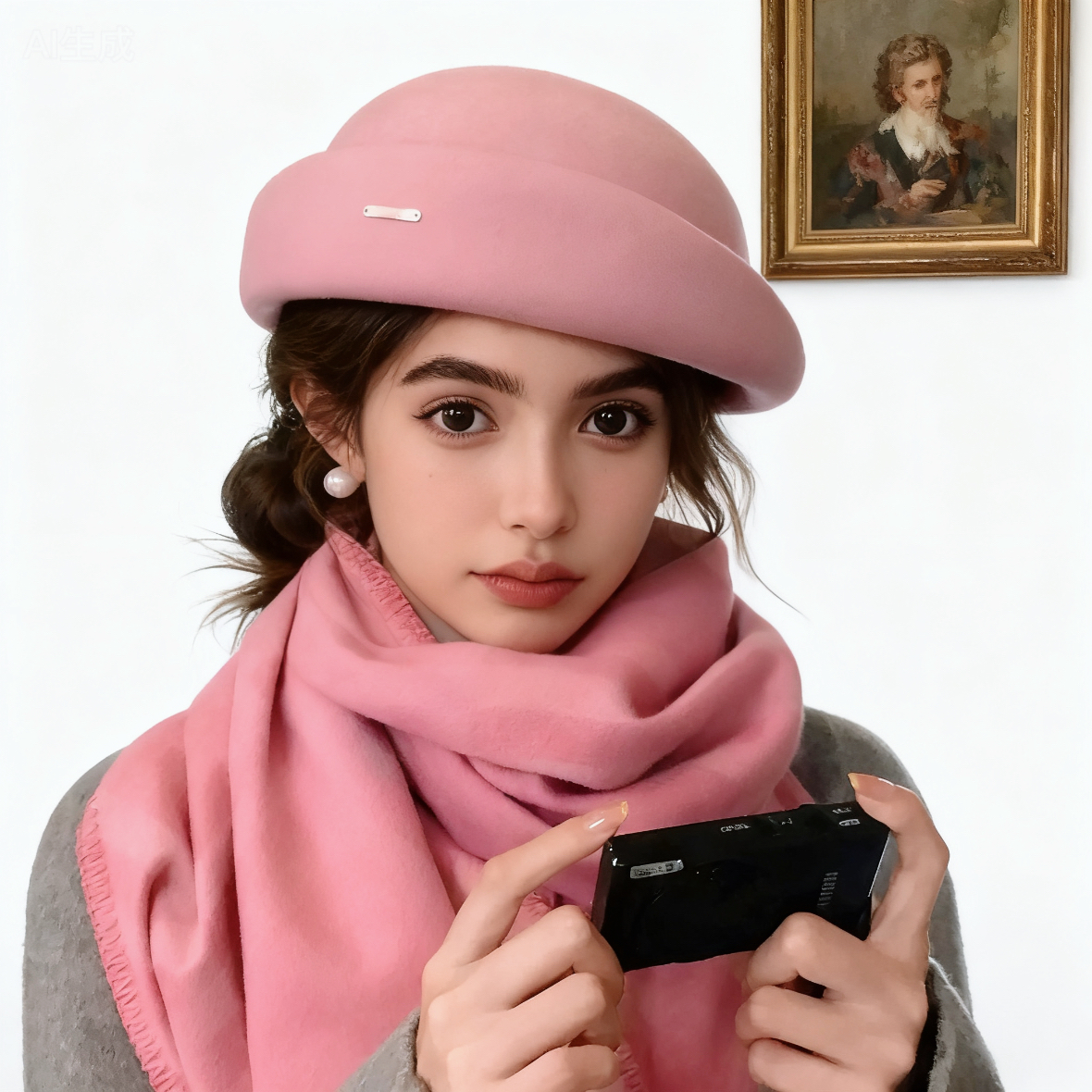 秋冬新款日系羊毛粉色千金礼帽女贝雷帽小众设计优雅百搭名媛盆帽