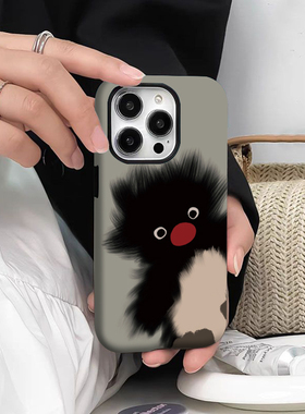 焱焱卡通搞怪蓝色炸毛企鹅适用苹果15ProMax手机壳情侣iphone14可爱新款12硅胶14promax女11保护套防摔13全