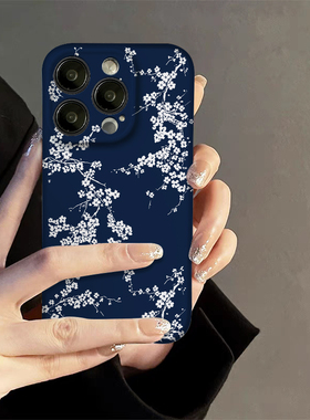 焱焱白色樱花小众适用iPhone13ProMax硅胶苹果15 12手机壳11防摔XR 14 XsMax女plus简约全包保护套软潮男女