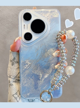 焱焱适用苹果16华为pura70pro+手机壳双层mate60pro+高级感蓝色锡纸p60pro水钻手链p40pro气质p50pro全包p70