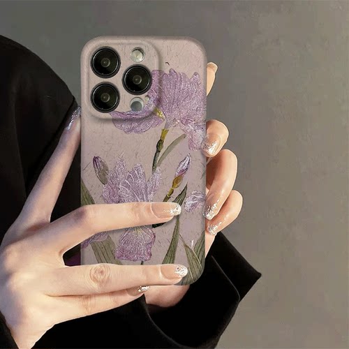 神女鸢尾国风适用苹果14promax新中式国潮iPhone15pro华为mate60Pro荣耀nova菲林壳vivoS9情侣小米手机壳oppo