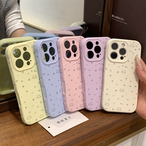 焱焱橡胶果子ins简约音符表情小猫液态硅胶适用iPhone17pro手机壳苹果16promax个性15不沾指纹防摔新14全包相