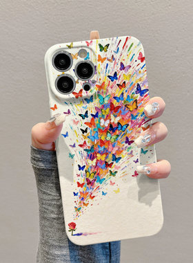 焱焱油画蝴蝶玫瑰适用苹果华为vivo小米oppo红米荣耀一加iPhone17手机壳16Promax菲林15爆款14新款13潮12女Pu
