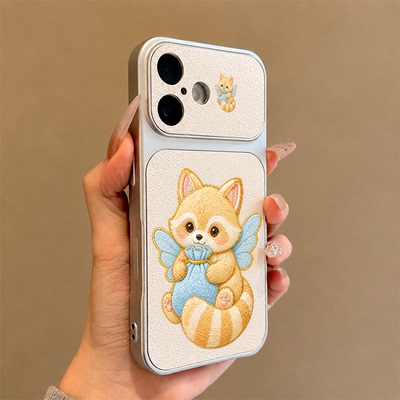 焱焱梦翼狸适用苹果17promax手机壳皮纹iPhone16pro新款15Plus刺绣防摔电镀15小众14高级精孔13金杏12童话11