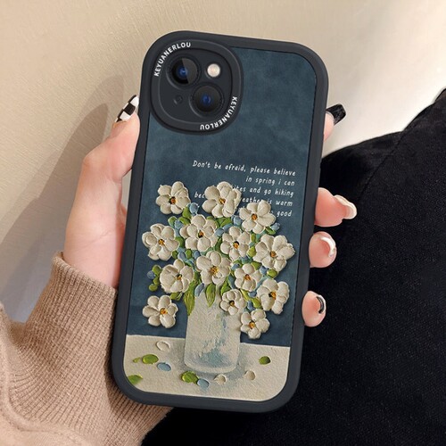 焱焱油画花朵适用苹果16promax手机壳x60p新款vivo s17卡通iqoo11/z个性y51/z8文艺y9s保护套x80pro软x70男T2