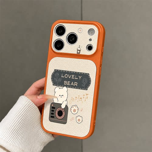 音乐小熊适用苹果17promax手机壳iPhone16pro新款15Plus创意大视窗15多巴胺14可爱13ins风12防摔皮纹高级感11