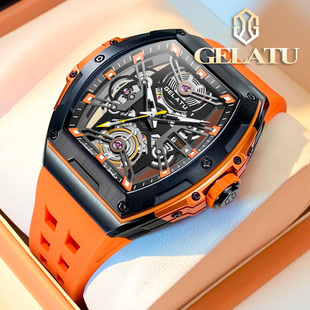 十大 牌手表男机械表镂空酒桶形型防水名式 GELATU 格拉图系列正品