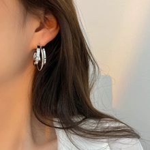 S925纯银多层圈圈耳环女金属感耳圈高级质感欧美风夸张法式耳饰