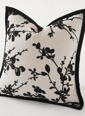 法式轻奢风抱枕套枕芯黑色几何客厅沙发靠垫套复古雪尼尔提花靠枕