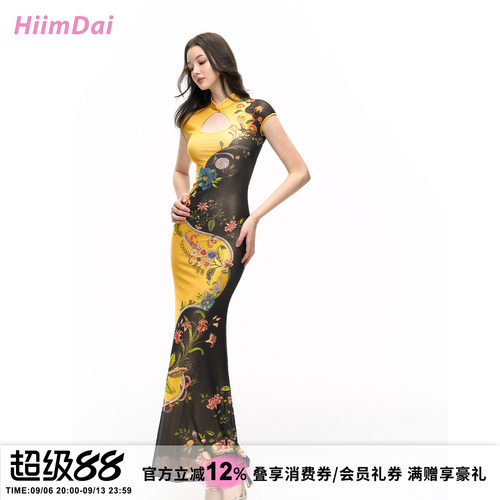 HiimDai鎏金黑新中式旗袍连衣裙