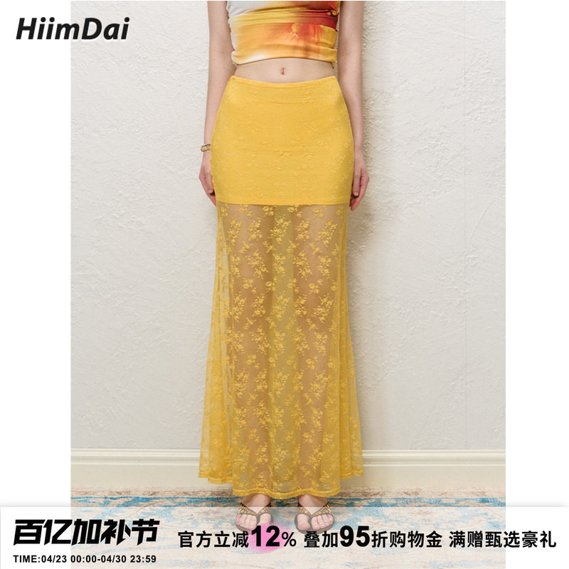 HiimDai 浪漫微醺 辣妹设计感透视蕾丝镂空修身中长款鱼尾半身裙