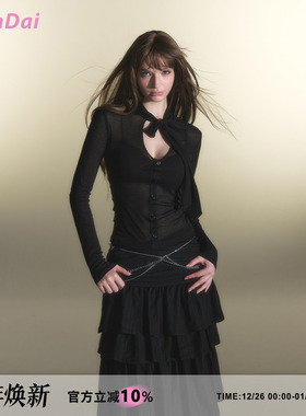 HiimDai 最后的美第奇 设计感微透绑带修身V领天丝羊毛打底长袖Te