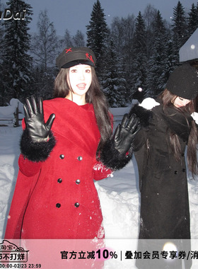 HiimDai 曼城 高智静奢沙漏大衣 含羊毛围巾领双排扣收腰毛呢外套