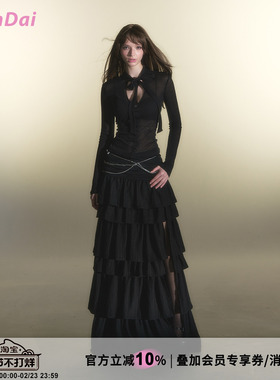 HiimDai 最后的美第奇 设计感微透绑带修身V领针织衫半身长裙套装