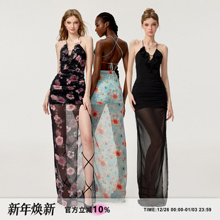 氛围感 怦然心动 度假风甜辣高开叉收腰碎花连衣裙 梵高 HiimDai