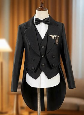 儿童礼服黑色燕尾服欧美小男孩