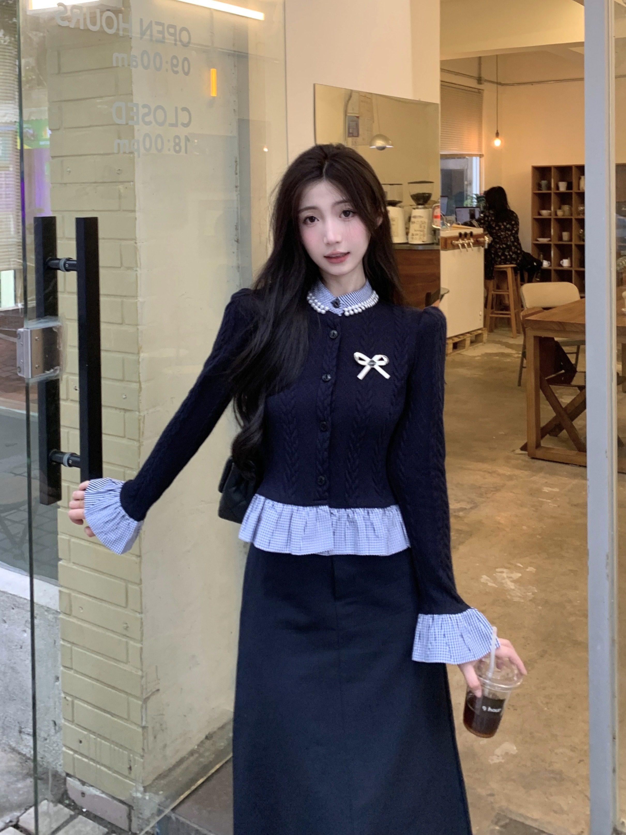 茶粒籽~新款长袖假两件针织上衣女遮肉显瘦半身裙两件套,女装/女士精品,大码套装,淘宝优惠券,粉丝福利购,淘宝优惠卷