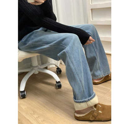 高个子加长加绒加厚直筒牛仔裤女