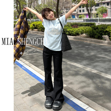 MIAOSHENGCHI定制高个子黑色微喇西装裤女夏季加长低腰显瘦喇叭裤