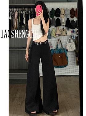 175高个子加长黑色西装裤女辣妹V腰显瘦喇叭裤垂感宽松阔腿拖地裤